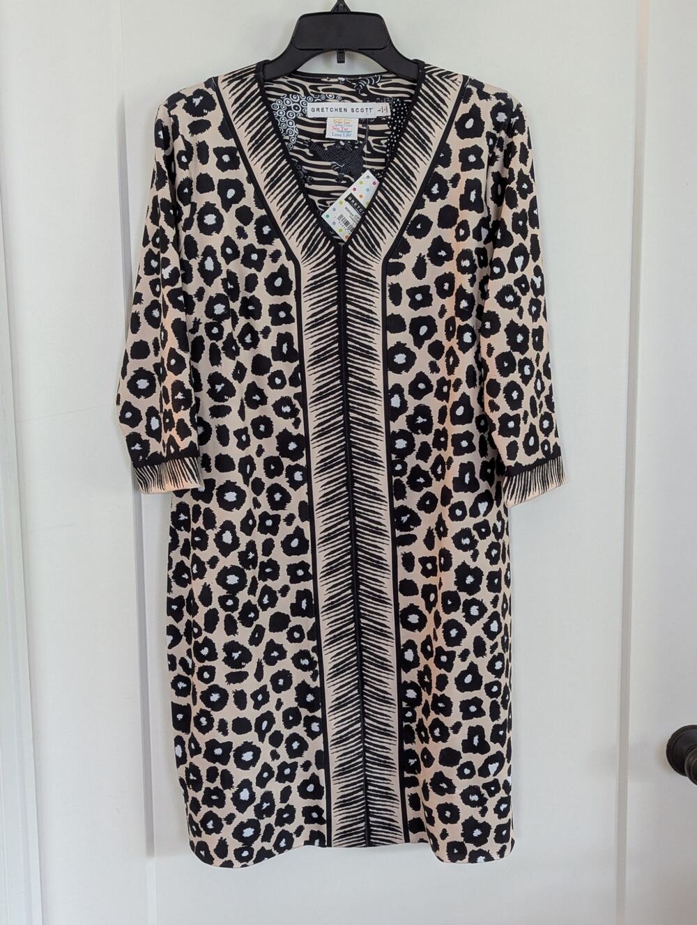 NWT Gretchen Scott Bordertown Tunic Dress Sz L Leopard Animal Print V-Neck